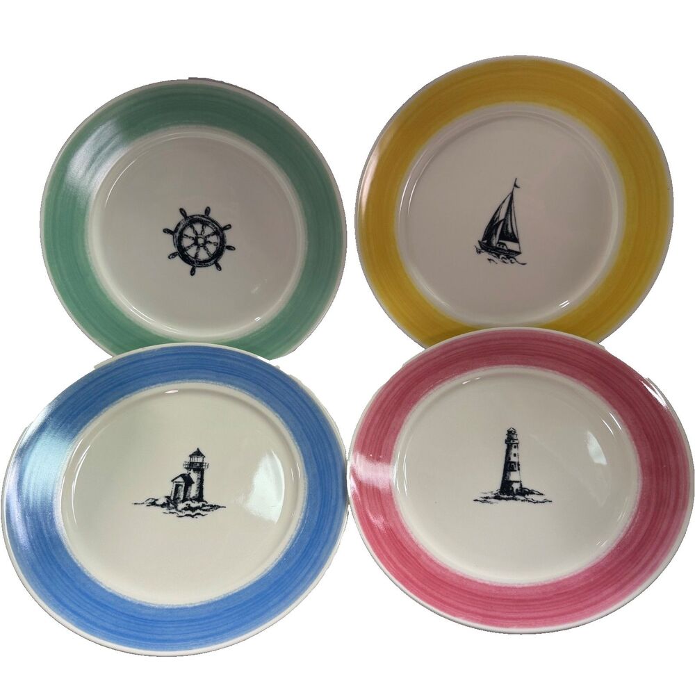 Vintage Ralph Lauren Maritime Stripe 9" Dessert/Salad Plates Set Of 4